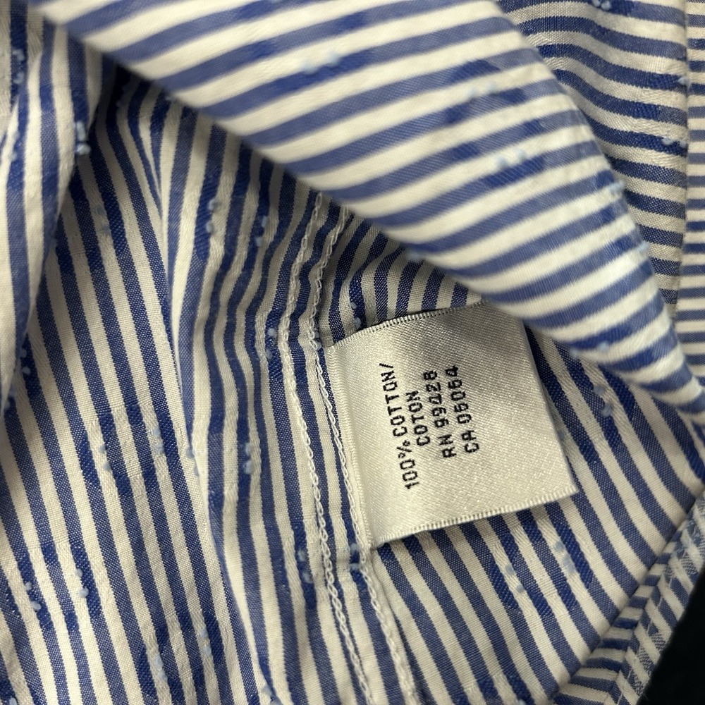 Bugatchi‎ Shaped Fit Blue White Stripe Medallion Print Dress Shirt Men's Medium - Picture 14 of 16